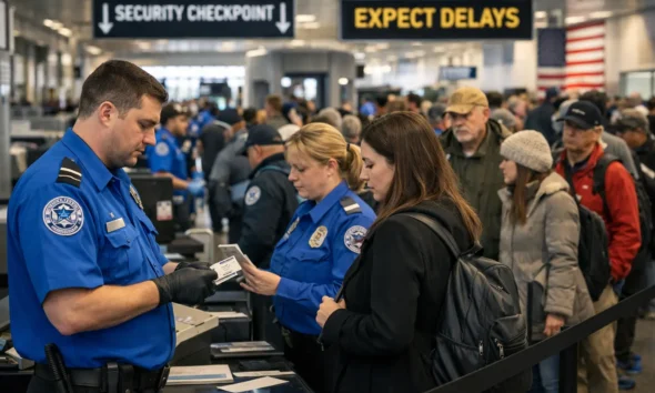 Passengers experience long lines at airport security due to the DHS travel disruption